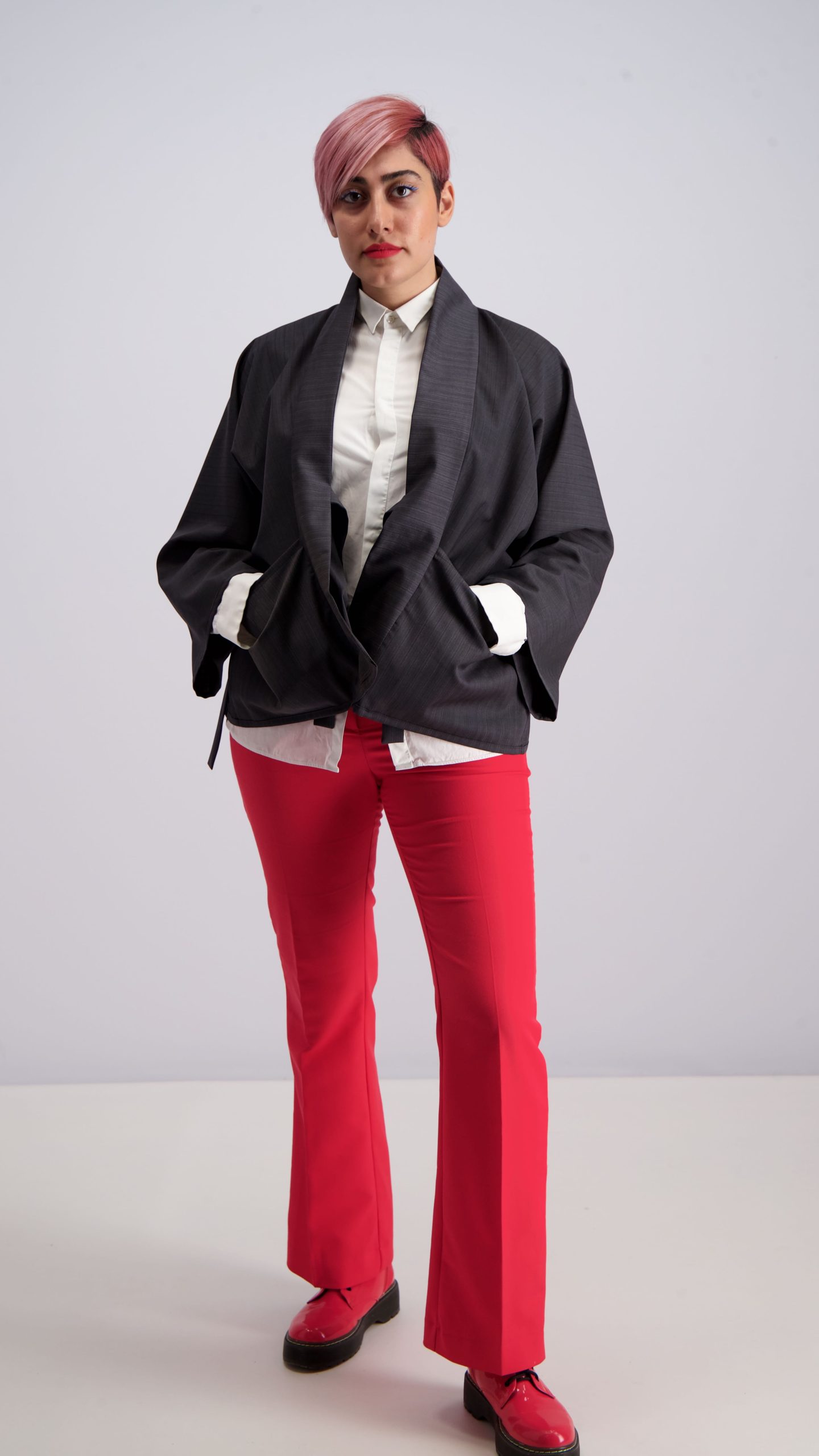 Wool reversible jacket G65U grey/burgundy of 100% wool